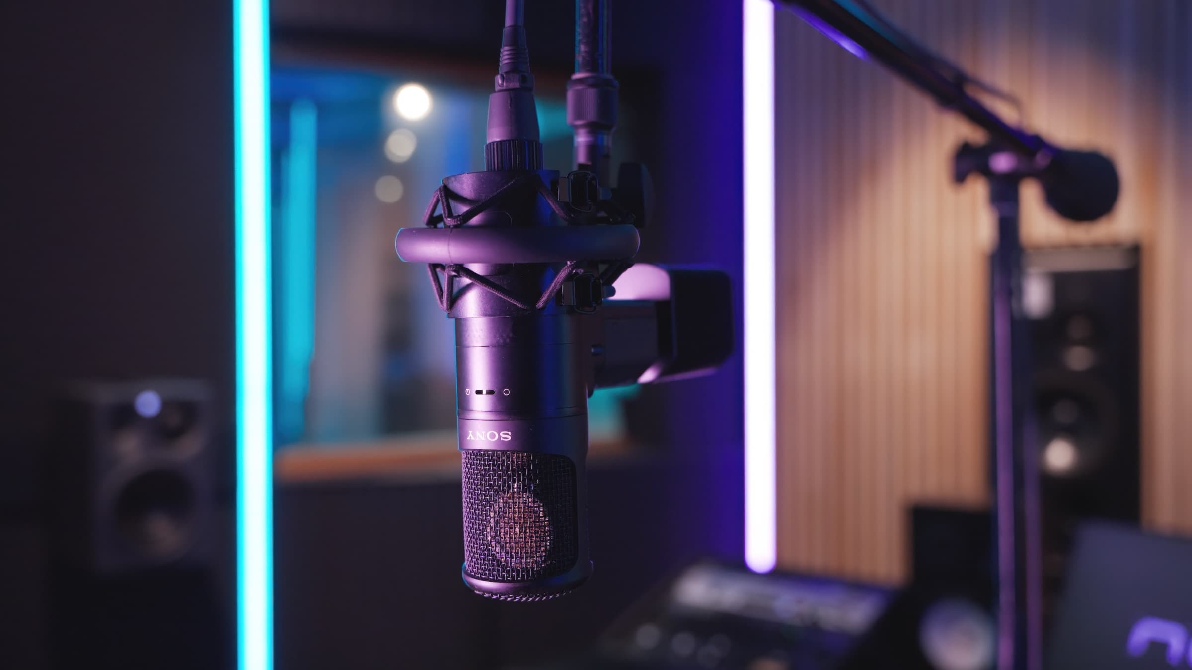 The studio’s Sony C800G microphone in its shockmount